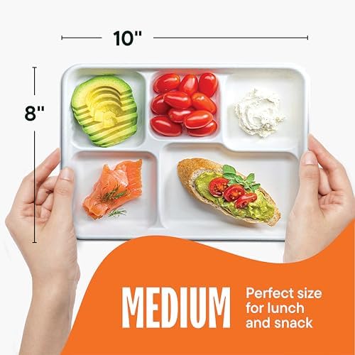 [Case - 500-Pack] 100% Compostable Paper Plates with 5 Compartments Disposable - School Lunch Tray Natural White - Heavy Duty Quality Disposable Tray - 100% Biodegradable Made of Sugar Cane [8" x 10"]