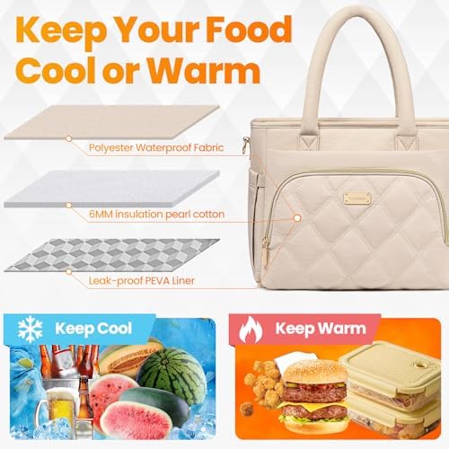 Artelaris Lunch Bag Women, Adult Insulated Lunch Box, Leakproof Lunch Cooler Bag, Reusable Large Lunch Cooler for Work, Picnic, Travel (Beige)