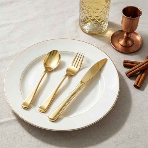 MOACOCK 150 Pcs Light Gold Heavy Duty Plastic Silverware