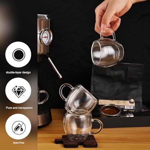 Espresso Cups Set of 4 with Handle, 2.5oz Expresso Coffee Cup, Small Expresso Shot Glasses, Clear Double Wall Insulated Espresso Mugs,Tazas de Cafe Expreso, Suit for Espresso Machine Accessories