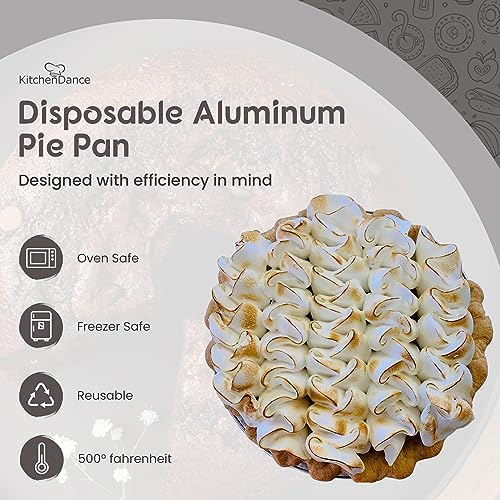 KitchenDance Disposable Heavyweight Aluminum Foil Pie Pan - 36 Ounces Round Baking Pan Perfect for Homemade Cakes, Pies - Aluminum Foil Pan for Baking, Storing, and Preparing Food #1070 (500, Silver)