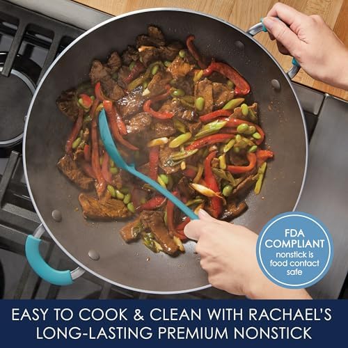 Rachael Ray Cook + Create Nonstick Wok, 14 Inch Stir-Fry Pan - Agave Blue