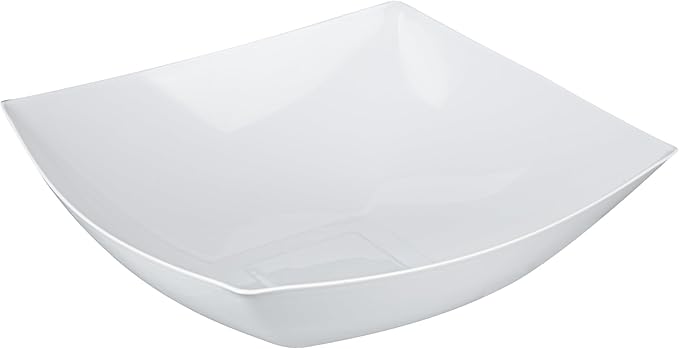 Restaurantware Moderna 64 Ounce Fancy Plastic Bowls 10 Square Disposable Salad Bowls - Durable Heavy-duty White Plastic Bowls For Warm And Cold Foods
