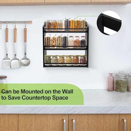 3 Tier Bamboo Spice Rack Wall Mount or Countertop,Spice Organizer