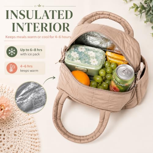BTOOP Lunch Box for Women, Quilted Insulated Lunch Bag with Shoulder Strap