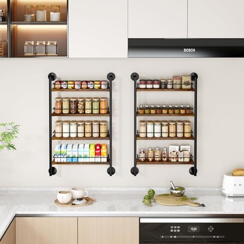 IBUYKE 4 Tier Spice Rack Wall Mount for Kitchen,Brown TLJ016H