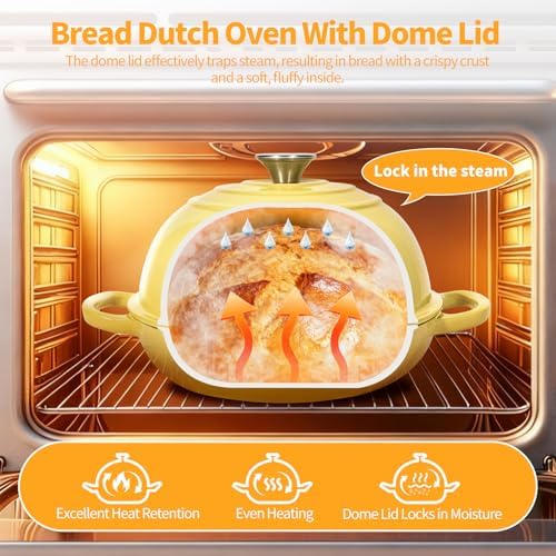 6QT Enameled Cast Iron Yellow Dutch Oven For Sourdough Bread Baking