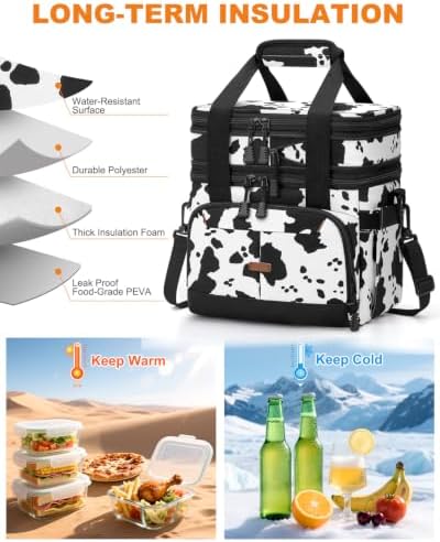 Pritent Lunch Box for Men Women Double Decker Insulated Lunch Bag for men