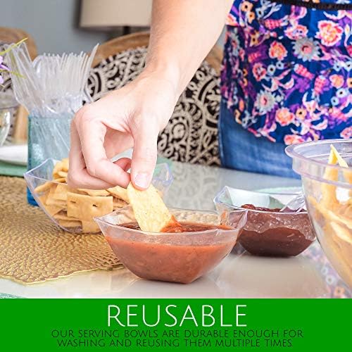 PLASTICPRO Disposable Square Serving Bowls, Party Snack or Salad Bowl, Plastic Clear or White Pack of 4 (8 OUNCE, Clear)