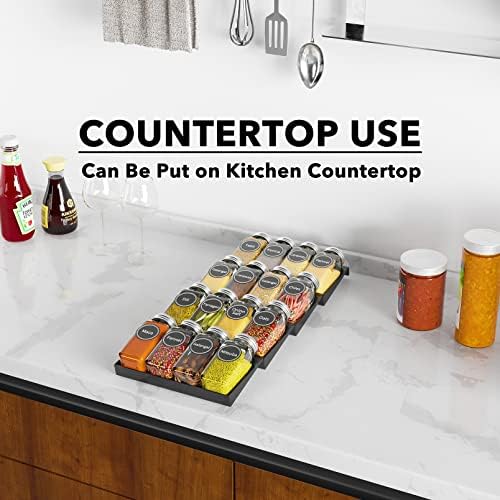 SpaceAid Spice Drawer Organizer with 16 Spice Jars, 386 Spice Labels, 4 Tier Seasoning Rack Tray Insert for Kitchen Drawers, 7.5" Wide x 17.5" Deep