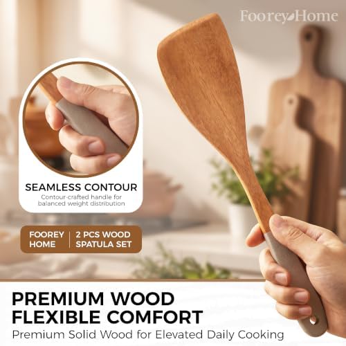 2Pcs Wooden Spatula for Cooking Kitchen Long Handle Spatula Set for Mother