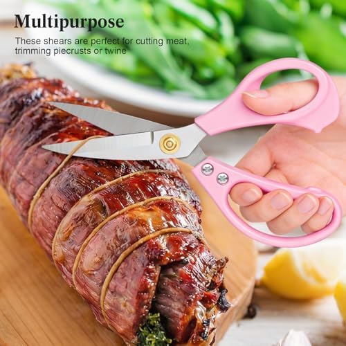 All Purpose Kitchen Scissors, Kitchen Shears Heavy Duty - Dishwasher Safe Food Scissors- Multipurpose Cooking Shears for Meat Poultry Food, Herbs, and Fish, Comfort Grip Handles, Pink