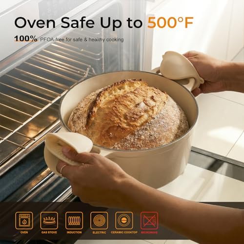 Parmedu 5.5QT Enameled Cast Iron Dutch Oven for Sourdough Bread White