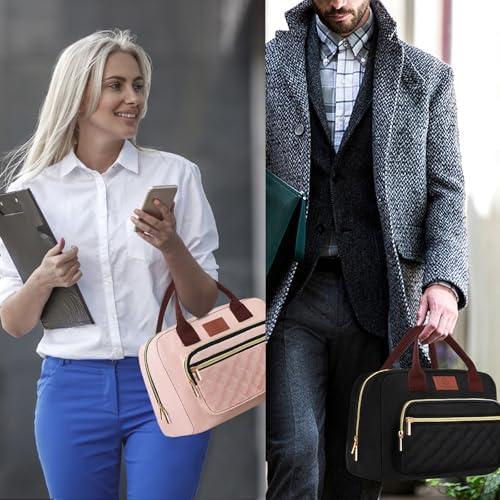Genteen Lunch Bag Lunch box for Women Men Insulated Tote LunchBox for Adult Women Men Reusable Lunch Box with Front Pocket for Work, Picnic or Travel-18 Cans/14 Liters -BLACK/PINK
