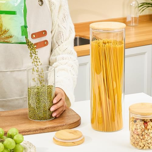 Vtopmart 74oz/27oz/20oz Glass Food Jars with Airtight Bamboo Lids, 3 Pack