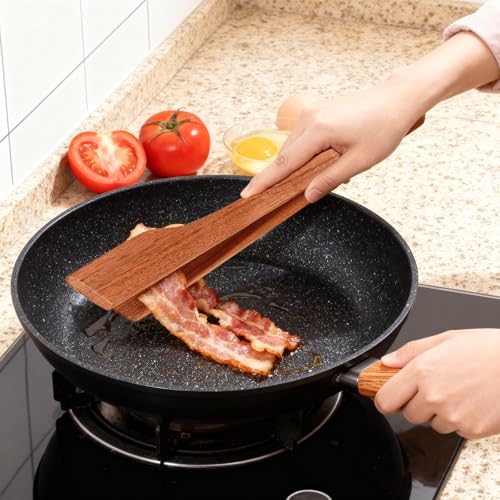 AIUHI Natural Teak Wooden Tongs for Cooking 12.2 * 2.4in
