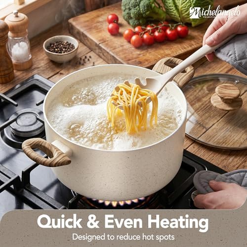 MICHELANGELO Nonstick Cooking Pot - 6 Quart Soup Pot with Lid for Family Meals, Non-Toxic Stockpot with Stay-Cool Handles, Induction Ready, Easy Cleanup, PFOA & PFOS Free