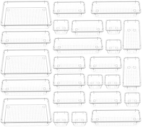 KICHLY 25-Piece Clear Drawer Organizer Set – Multi-Size Storage Trays