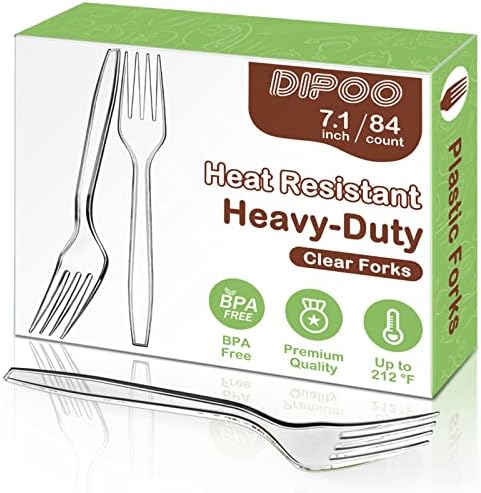 Dipoo 7.1" Clear Plastic Forks Heavy Duty, 84 Count