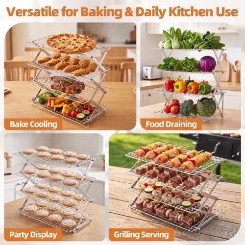 LIANYU 4 Tier Collapsible Cooling Rack, Stainless Steel Baking Rack