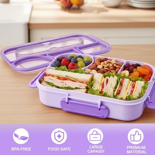 Bento Box for Adults, 4 Compartments Lunch Box, Lunch Containers, Purple