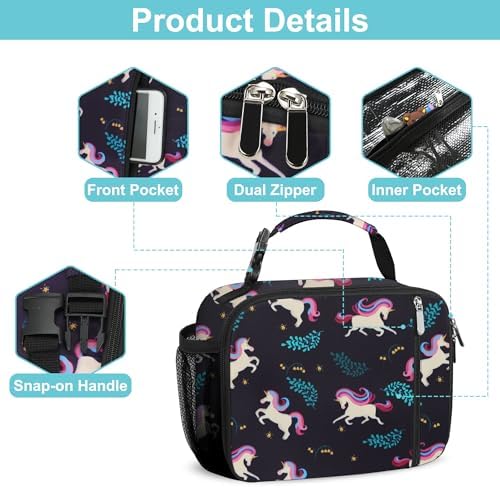 esouler Lunch Box Kids Insulated Lunch Bag for Boys & Girls Durable Children Lunchbox for School with Water Bottle Holder-Purple Unicorn