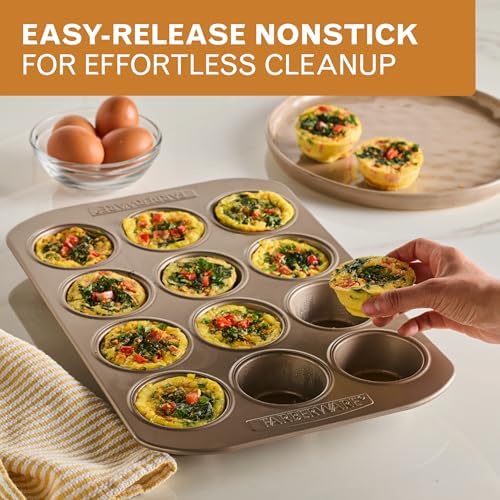Farberware Nonstick Muffin Pan, 12-Cup Cupcake Pan, Mocha Baking Pan