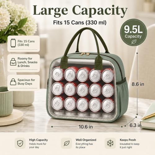 CAMTOP Lunch Box for Women Men Insulated Lunch Bag Lunch Tote Bag Leakproof Thermal Cooler Large Capacity for Travel Work School Picnic (Green White, Medium)