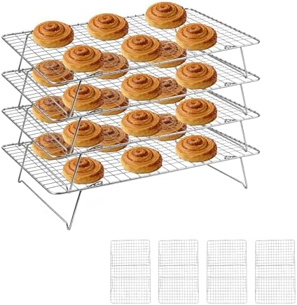 Cooling Rack 16"x10", 4-Tier Stackable & Collapsible Cooling Racks