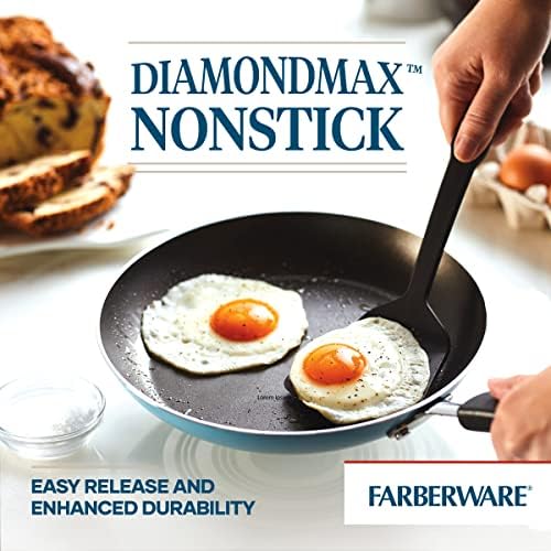 Farberware Cookstart DiamondMax Nonstick Frying Pans/Skillet Set, Dishwasher Safe, 8.25 Inch and 10 Inch, Aqua