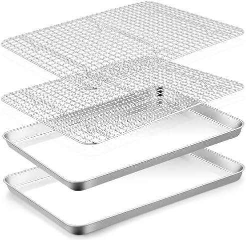 TeamFar Cookie Sheets with Cooling Racks, 2 Pans + 2 Racks, 17.6x13x1 Inch