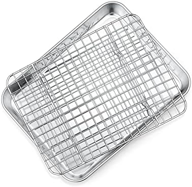 P&P CHEF 9 Inch Toaster Oven Pan Tray with Wire Rack, 2 PCS