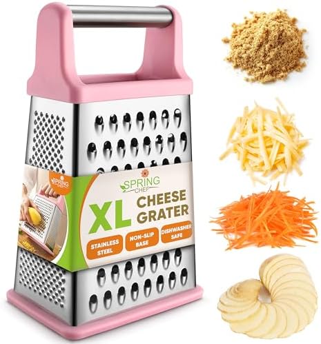 Spring Chef Stainless Steel XL Cheese Grater for Kitchen, Pink Lemonade