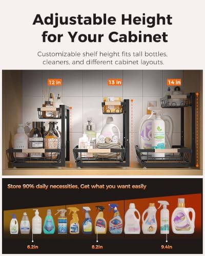 Sevenblue 2-Pack 2-Tier Height Adjustable Under Sink Organizer & Storage