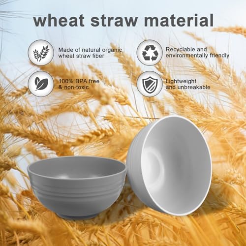 HEYCOME 12 Pcs Unbreakable Cereal Bowls Set, 26 Oz Wheat Straw Bowls Set, Microwave & Dishwasher Safe Bowls for Kitchen, Reusable Plastic Bowls for Soup, Salad and Snack, BPA Free, Multicolor