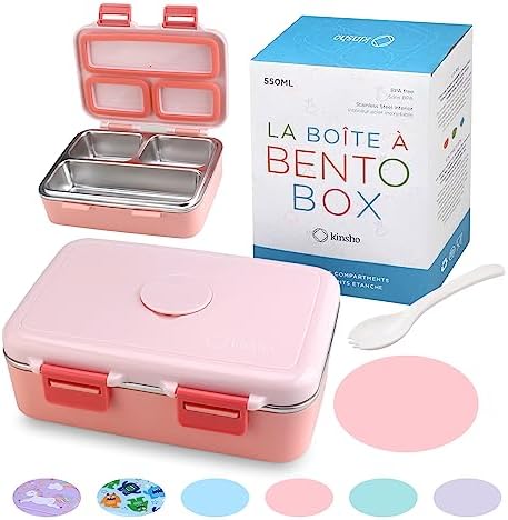 kinsho Small Stainless Steel Bento Box Lunch Container, Baby Toddlers, Pink
