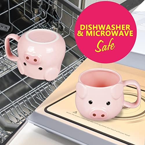 Pig Coffee Mug 14 oz Ceramic Novelty Coffee Mug 3D Porcelain Tea Mug for Women Christmas Housewarming Holiday Birthday Gifts for Women Mom Kids Teacher and Best Friend Pink