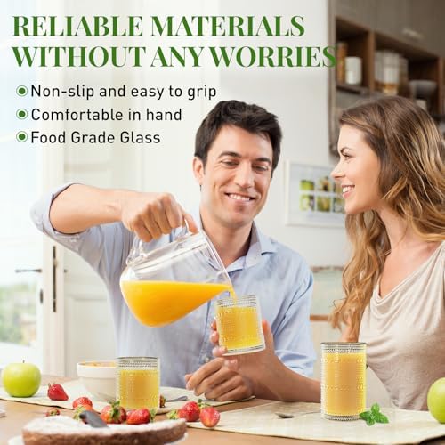 Hobnail Drinking Glasses Set of 12 Kitchen Glass Cups Glassware, Clear