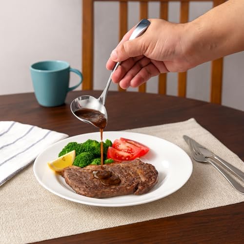 IMEEA 7-Inch Small Sauce Ladle with Pour Spout, 18/10 Stainless Steel Drizzle Spoon for Gravy, Dressing, Sauce, 2-Piece