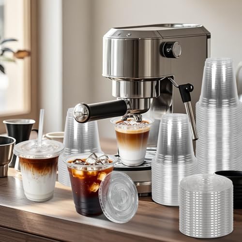Charmount 50 Sets- 12 oz Clear Plastic Cups with Lids and Straws
