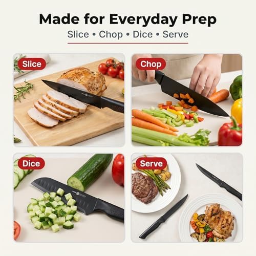15-Piece Kitchen Knife Set with Block, Built-In Sharpener, Dishwasher Safe