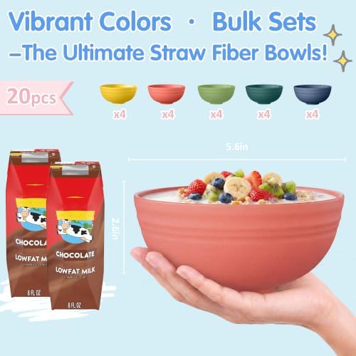 Quatish 20 PCS Cereal Bowls, Plastic Bowls, Small Snack Soup Kitchen Bowl