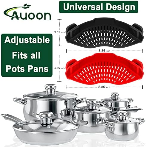 AUOON Clip On Strainer for Pots, 2Pack, Standard 8.86 x 3.55 in, BlackRed