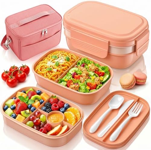 Bento Box Adult with Insulated Lunch Bag - 3 Stackable Leak-Proof Lunch Box