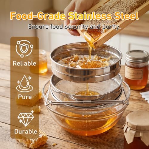 BeeCastle Double Sieve Honey Strainer, Stainless Steel Honey Strainer Honey Filter Honey Extractor Equipment for 5 Gallon Bucket, Honey Harvesting Tool for Beekeeping