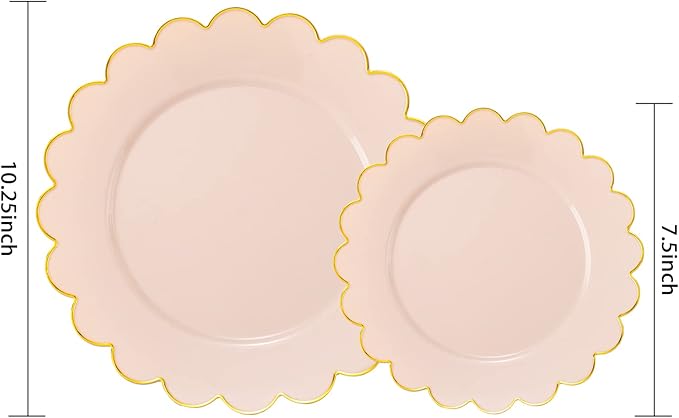 LIYH 60 Pcs Pink Plastic Plates with Gold Pink Plates Disposable Plate Includes 30 Dinner 10.25" and 30 Dessert Plate 7.5" for Easter,Baby Shower,Weddings,Parties,Birthday