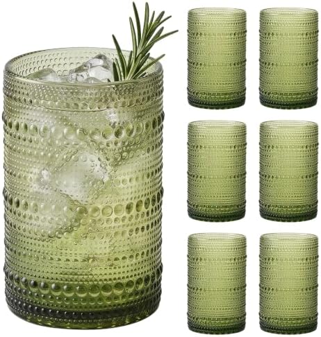 Moretoes 15oz Green Hobnail Drinking Glasses Set of 6