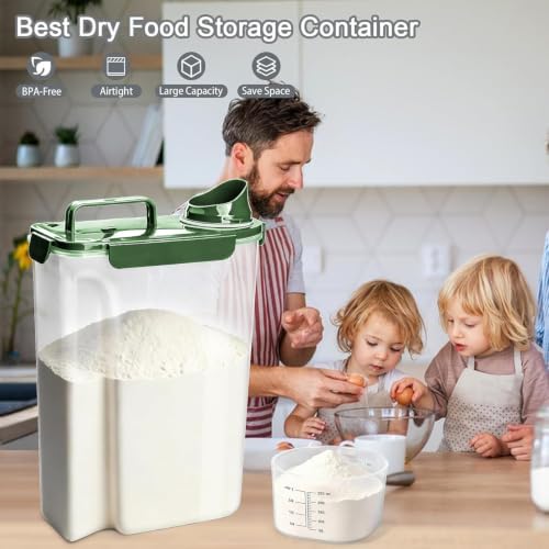Komzon Rice Storage Containers, 20 lb Rice dispenser with Pouring Spout Large Bin for Flour, Pasta, Grain and Baking, Pet Dog Cat Bird Food Container Green