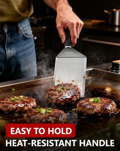 HULISEN Stainless Steel Grill Spatula, 6 x 5 Inch Heavy-Duty Metal Turner