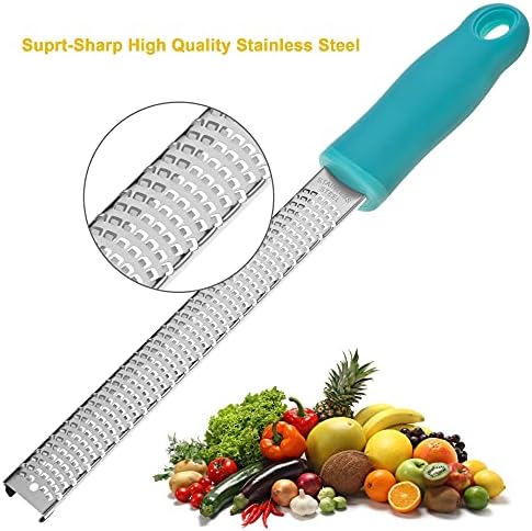8-Inch Lemon Zester & Cheese Grater, 18/8 Stainless Steel, Blue